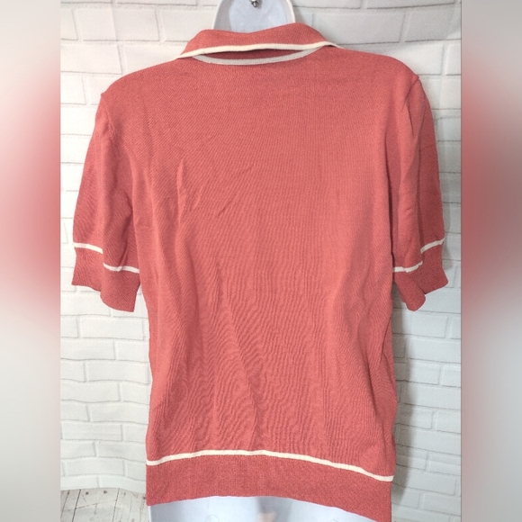 New York & Company Eva Mendes Orange Coral Salamander Collared Shirt - Picture 4 of 6